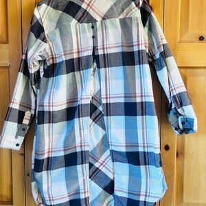 Duluth Trading Co Women's Long Sleeve Plaid Dress - Blue, Brown, Cream